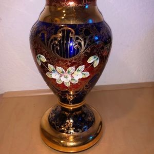 🏺 Czech Bohemian Real Gold Trimmed & Royal Blue Glass Vase